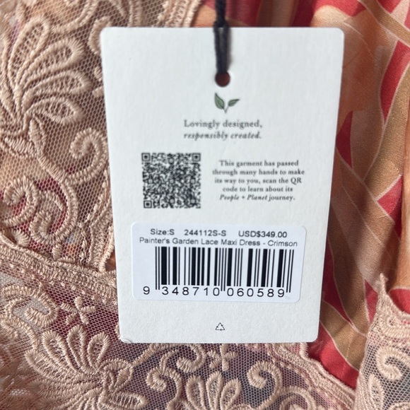 125- $199 *FREE SHIPPING* NWT Spell Painter's Garden Lace Maxi Dress Crimson S - Picture 6 of 7